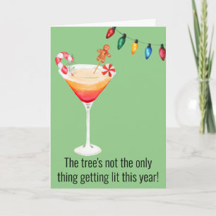 Funny Cocktail Drinking Watercolor Holiday Card