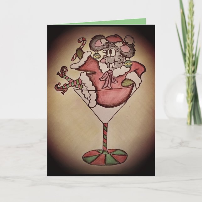 Funny Cocktail Mouse Christmas Card (Front)