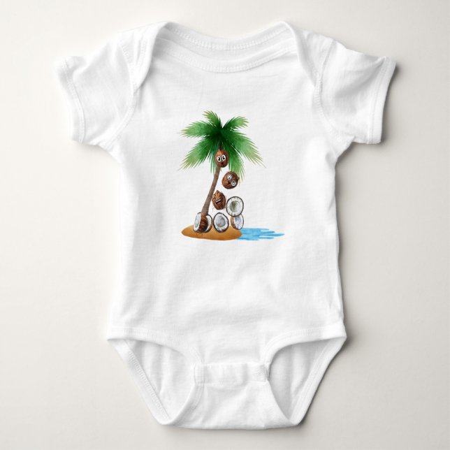 Funny Coconut Chaos – Humorous Palm Tree  Baby Bodysuit (Front)