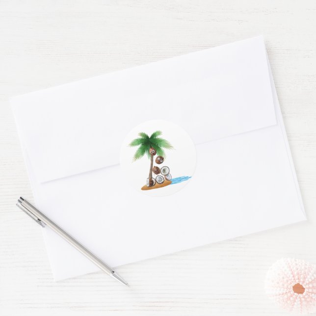 Funny Coconut Chaos – Humorous Palm Tree  Classic Round Sticker (Envelope)