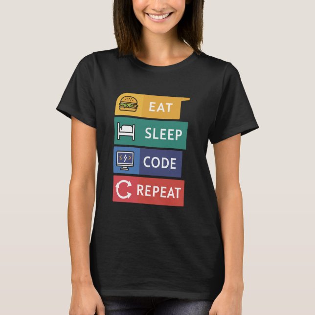 Funny Coder Programmer Coding Eat Sleep Code Repea T-Shirt (Front)