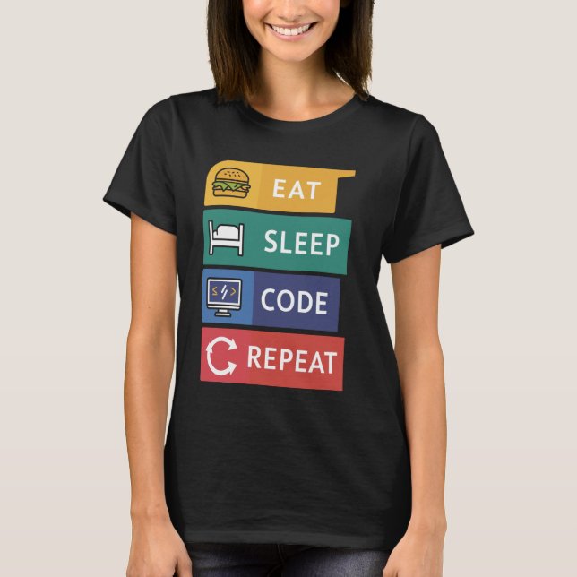 Funny Coder Programmer Coding Eat Sleep Code Repea T-Shirt (Front)
