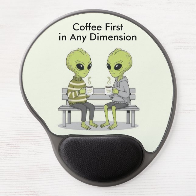 Funny Coffee and Aliens Gel Mouse Pad (Front)