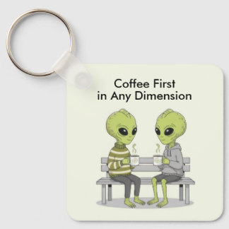 Funny Coffee and Aliens Keychain