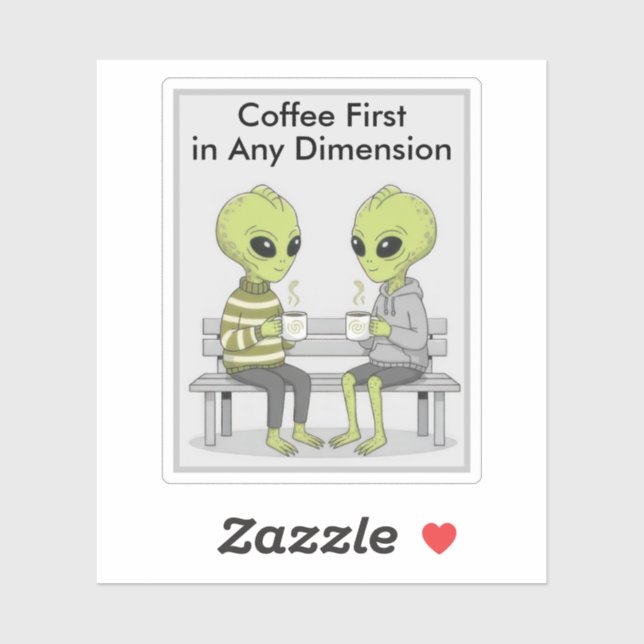 Funny Coffee and Aliens Sticker (Sheet)