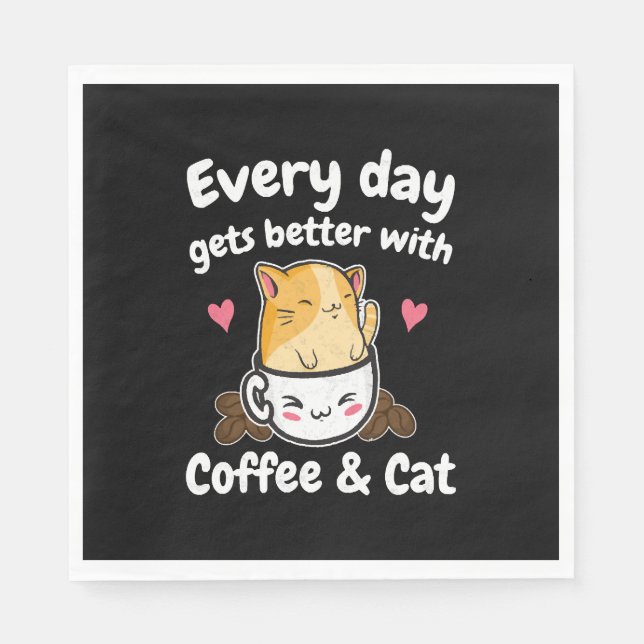 Funny Coffee And Cat Saying Caffeine Lover Barista Napkins (Front)