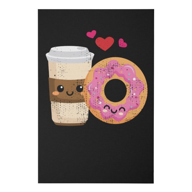Funny Coffee And Donut Couple Kawaii Valentines Faux Canvas Print (Front)