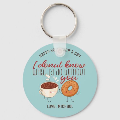 Funny Coffee and Donut Pun Cute Valentines Day Keychain