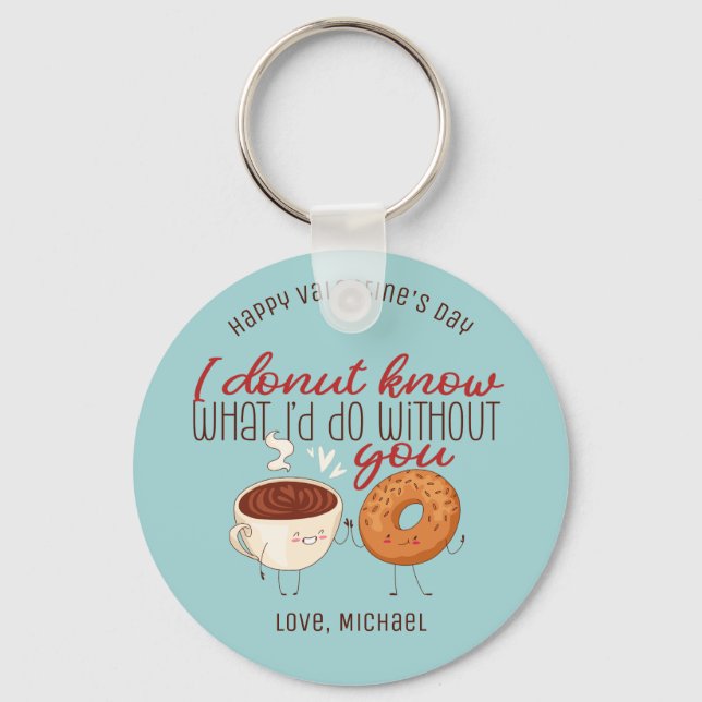 Funny Coffee and Donut Pun Cute Valentine's Day Keychain (Front)
