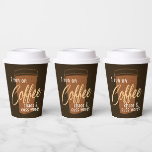 Funny coffee bar word art paper cups