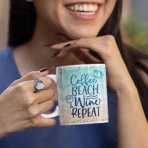 Funny Coffee Beach Wine Repeat Glitter Personalize Mug