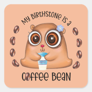 funny coffee bean Birthday word art Square Sticker