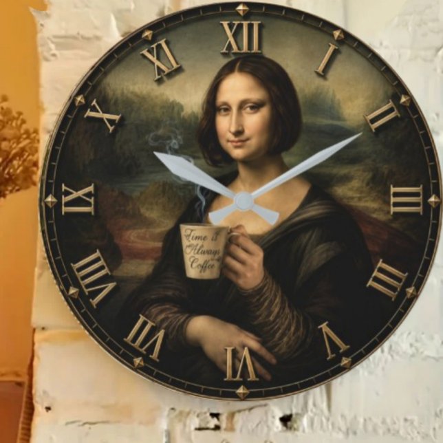 Funny Coffee Break Mona Lisa Large Clock (Creator Uploaded)
