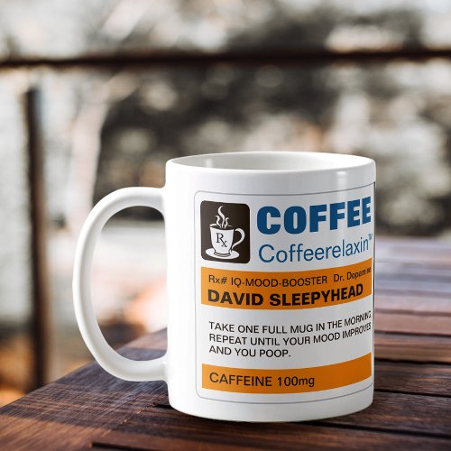 Funny Coffee Caffeine Rx Prescription Label Mugs