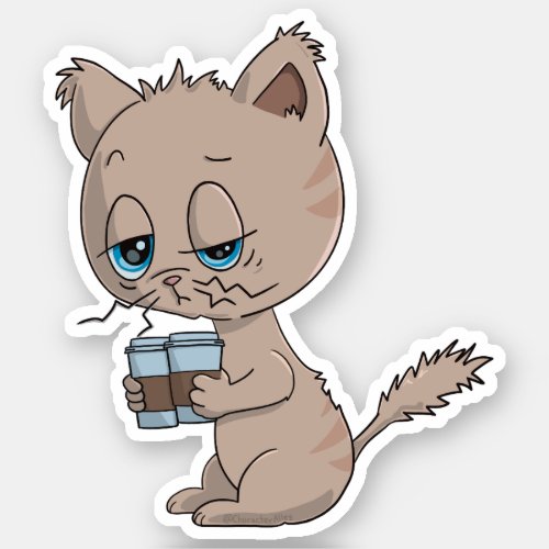Funny Coffee Cat Cartoon Sticker