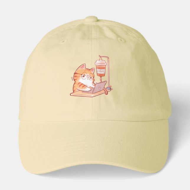 Funny Coffee Cat Dad Hat, Cute Programmer Baseball Hat (Front)