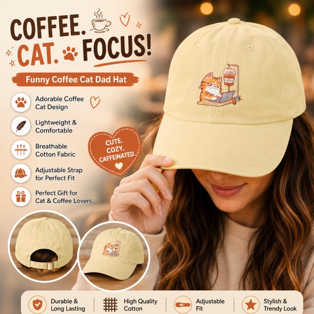 Funny Coffee Cat Dad Hat, Cute Programmer Baseball Hat (Creator Uploaded)