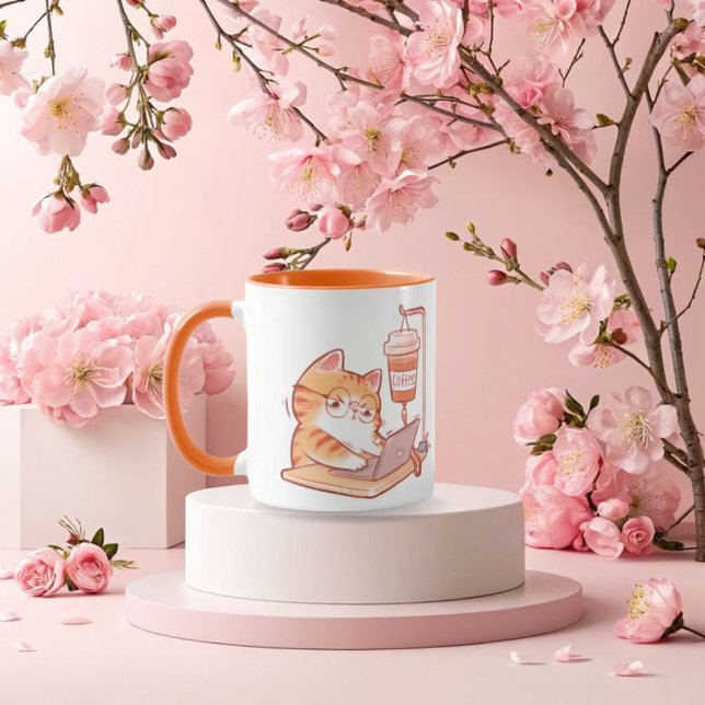 Funny Coffee Cat Mug, Cute Overworked Programmer G Mug (Creator Uploaded)