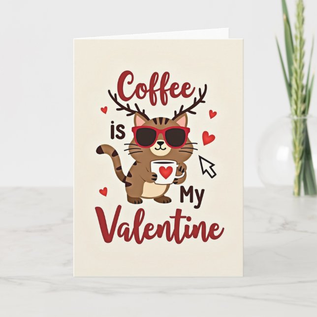 Funny Coffee Cat Valentine Card (Front)
