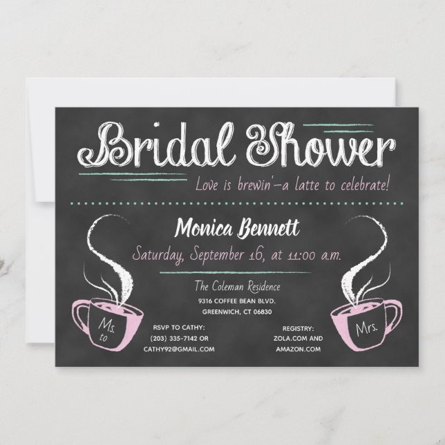 Funny Coffee Chalkboard Bridal Shower Invitation (Front)