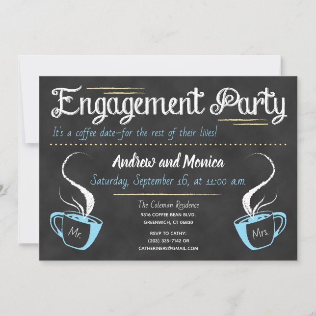 Funny Coffee Chalkboard Engagement Party Invitation (Front)