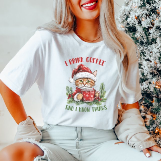 Funny Coffee Christmas Cat T-Shirt (Creator Uploaded)