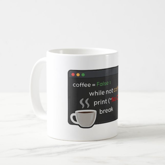Funny coffee coding joke black minimalist design mug (Front Left)