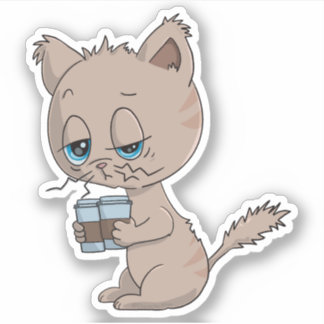 Funny Coffee Drinking Cat Sticker
