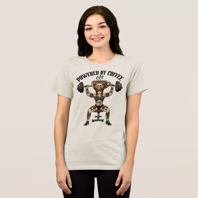 Funny Coffee Fitness Workout Illustration Tri-Blend Shirt (Front Full)