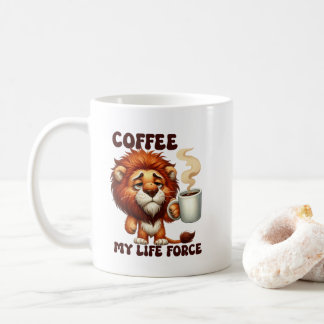 Funny coffee life force lion word art  mug