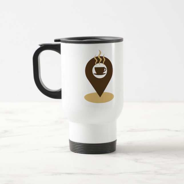 Funny coffee location icon brown travel mug (Left)