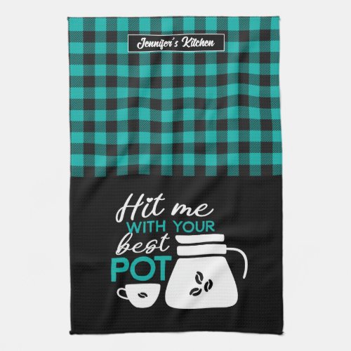 Funny Coffee Lover Caffeine Addict Plaid Pattern Kitchen Towel