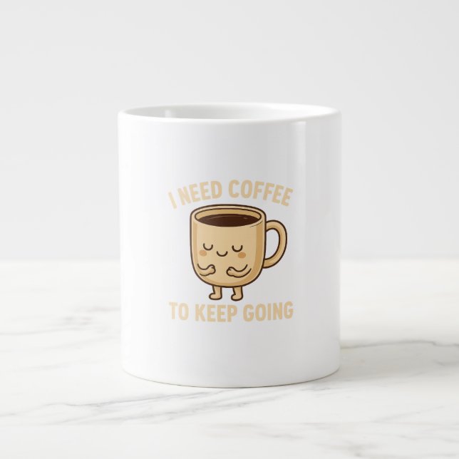 Funny Coffee Lover Cartoon Design Giant Coffee Mug (Front)