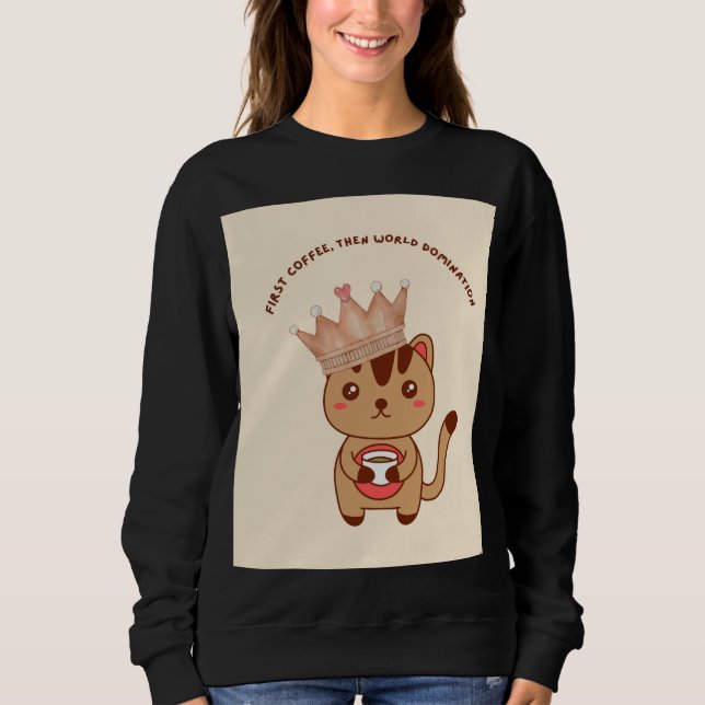 Funny Coffee Lover Cat Sweat Shirt (Front)