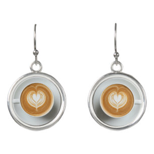 Funny Coffee Lover Latte Art Cappuccino Earrings