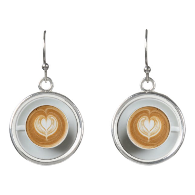 Funny Coffee Lover Latte Art Cappuccino Earrings (Front)