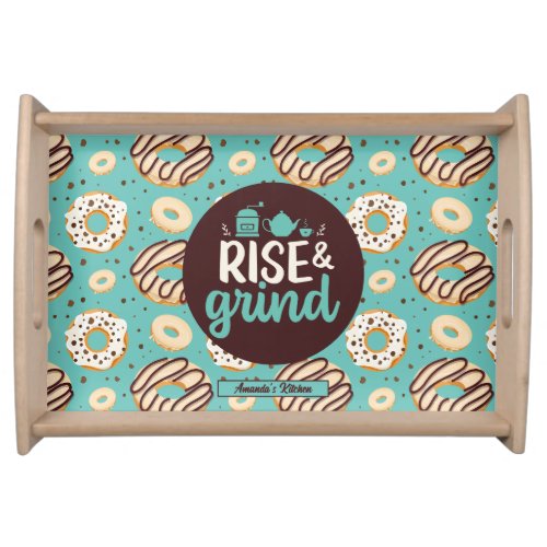 Funny Coffee Lover Pun Cool Retro Donut Pattern Serving Tray