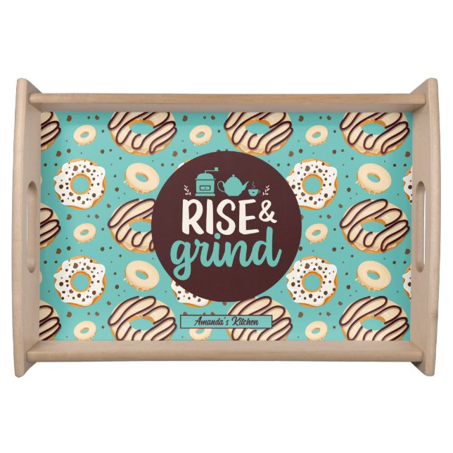 Funny Coffee Lover Pun Cool Retro Donut Pattern Serving Tray (Front)
