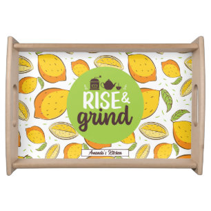 Funny Coffee Lover Quote Retro Lemon Fruit Pattern Serving Tray