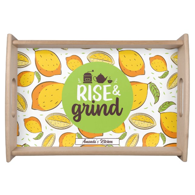 Funny Coffee Lover Quote Retro Lemon Fruit Pattern Serving Tray (Front)