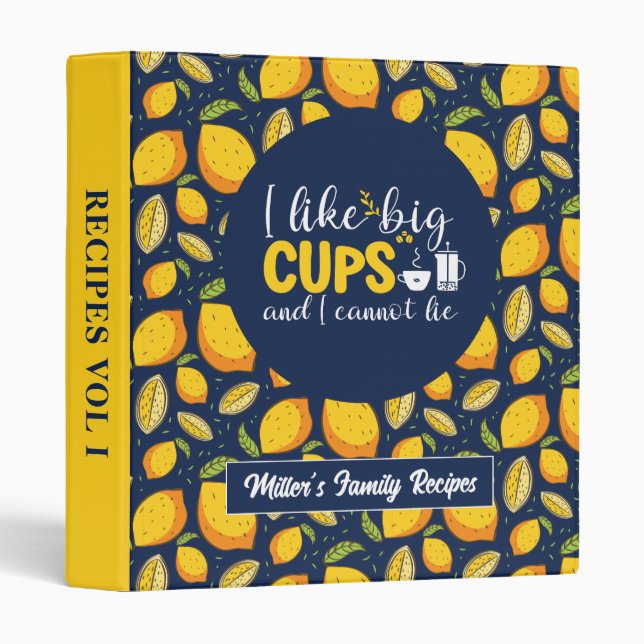 Funny Coffee Lover Retro Lemon Fruit Pattern 3 Ring Binder (Front/Spine)