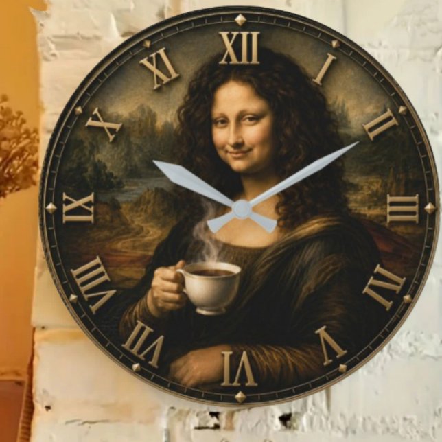 Funny Coffee Mona Lisa Large Clock (Creator Uploaded)