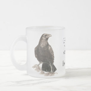 Funny Coffee needs Donuts! Ravens Bird Frosted Glass Coffee Mug