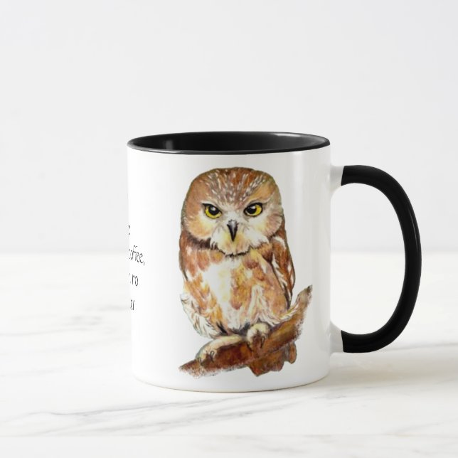 Funny Coffee, No Quitter,  Quote Cute Owl Mug (Right)