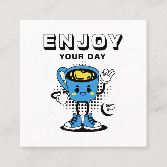 Funny Coffee Retro Mascot -2 Square Business Card (Front)