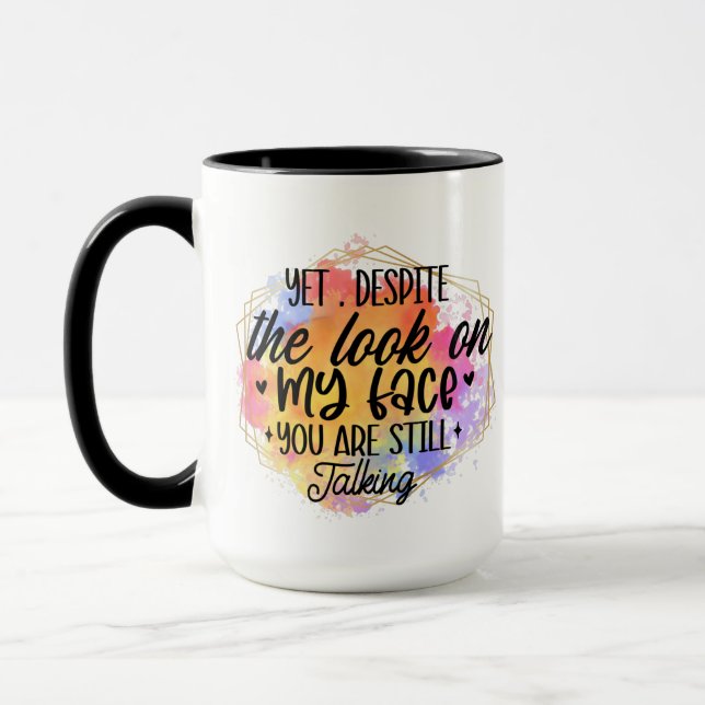 Funny coffee sarcasm word art face mug (Left)
