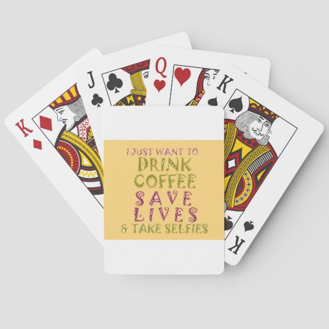 Funny Coffee Selfie Quote Design Poker Cards (Back)