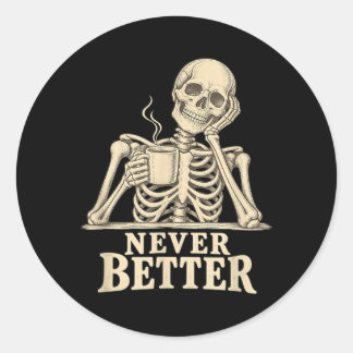 Funny Coffee Skeleton Gothic Halloween Caffeine Classic Round Sticker
