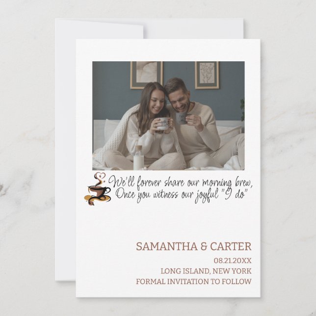 Funny Coffee themed wedding Save the Date design Invitation (Front)