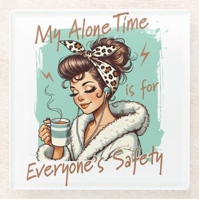 Funny Coffee Time Girl in the Morning Glass Coaster (Front)